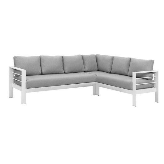 Paris 6 Seater White Aluminium L-Shaped Sofa Lounge Set - Light Grey Cushion