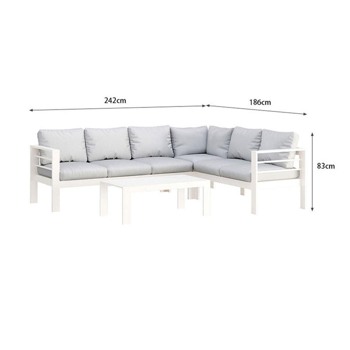 Paris 6 Seater White Aluminium L-Shaped Sofa Lounge Set - Light Grey Cushion