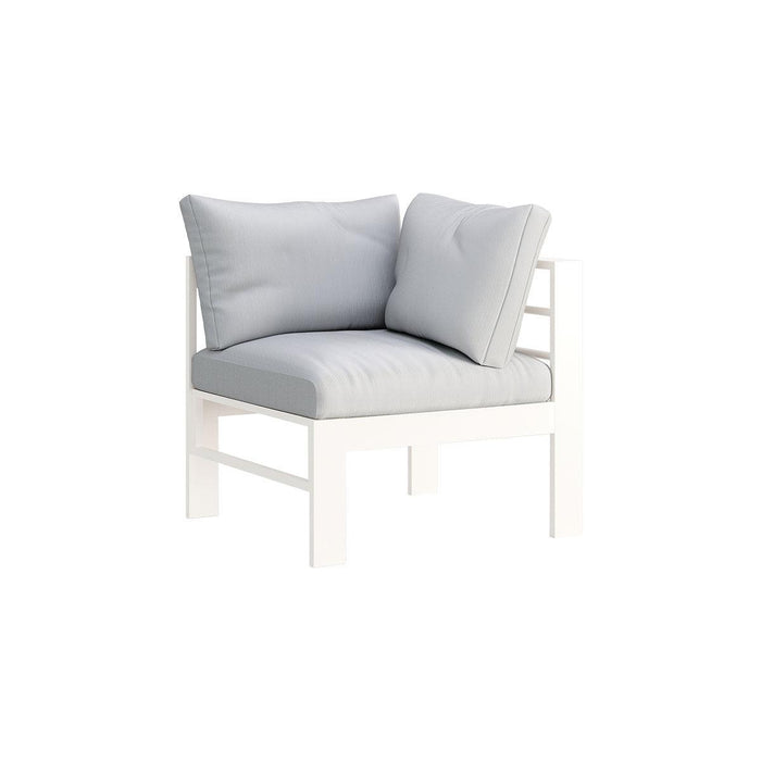 Paris 6 Seater White Aluminium L-Shaped Sofa Lounge Set - Light Grey Cushion