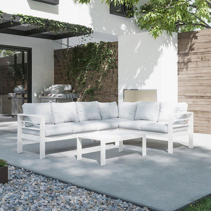 Paris 6 Seater White Aluminium L-Shaped Sofa Lounge Set - Light Grey Cushion