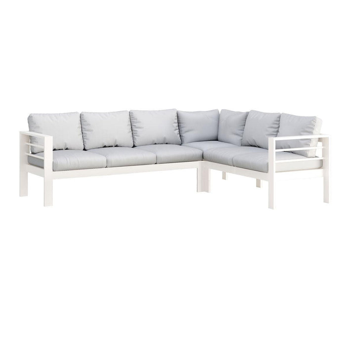 Paris 6 Seater White Aluminium L-Shaped Sofa Lounge Set - Light Grey Cushion