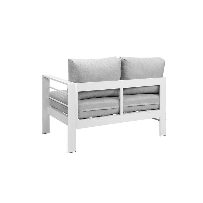 Paris 6 Seater White Aluminium L-Shaped Sofa Lounge Set - Light Grey Cushion