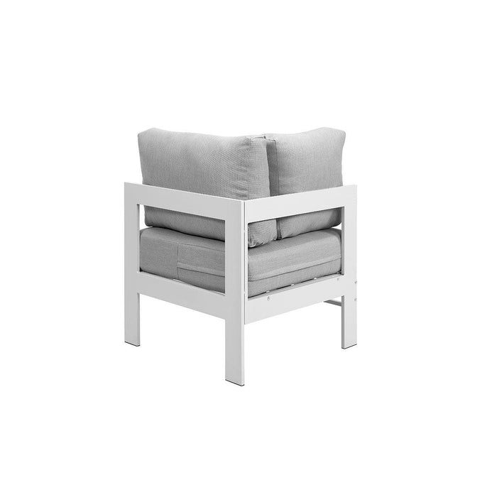 Paris 6 Seater White Aluminium L-Shaped Sofa Lounge Set - Light Grey Cushion