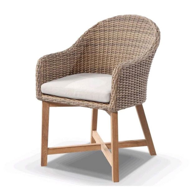 COASTAL OUTDOOR WICKER DINING CHAIR WITH TEAK TIMBER LEGS