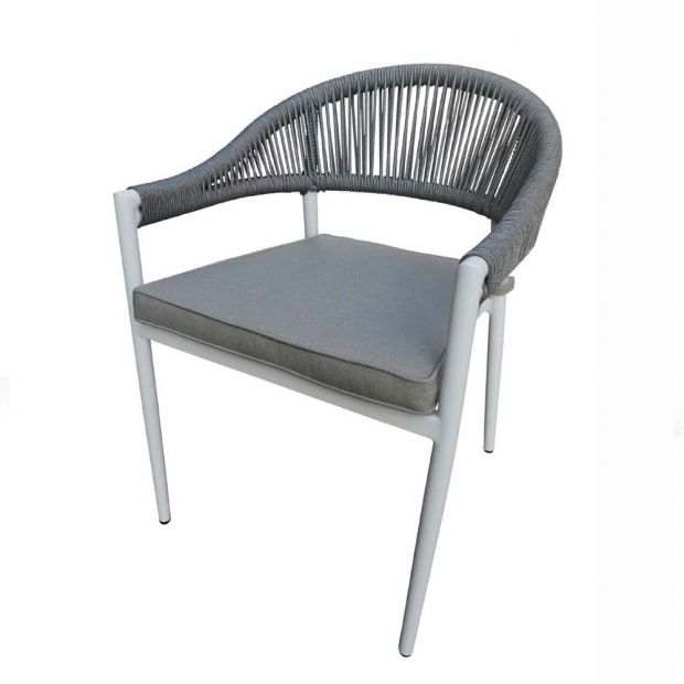 ALPINE OUTDOOR ALUMINIUM & CERAMIC TABLE WITH 6 FINLEY ROPE STACKABLE CHAIRS