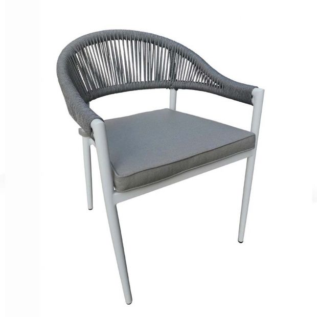 ALPINE OUTDOOR ALUMINIUM & CERAMIC TABLE WITH 6 FINLEY ROPE STACKABLE CHAIRS