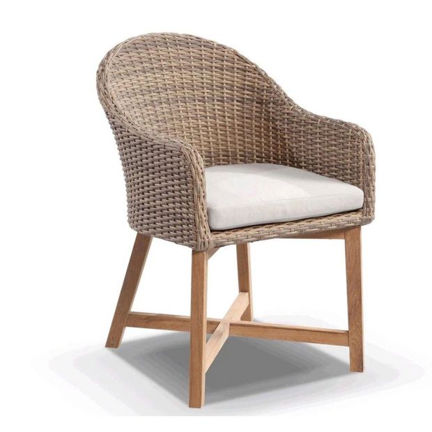 COASTAL OUTDOOR WICKER DINING CHAIR WITH TEAK TIMBER LEGS